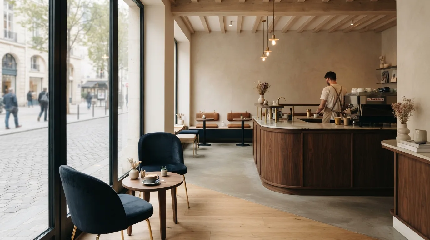 Interior of a minimalist specialty coffee shop